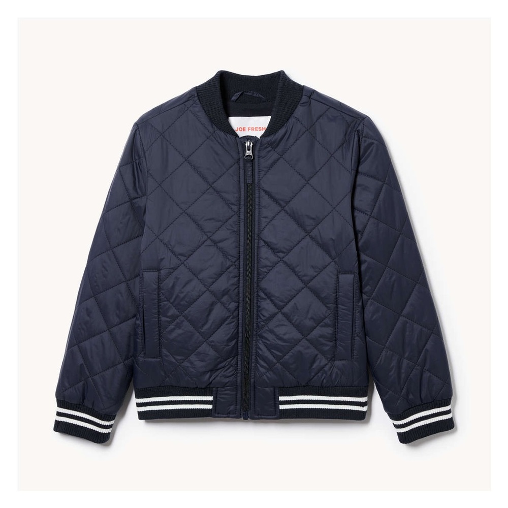 Kids Navy Quilted Bomber Jacket